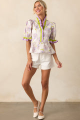 Happiness Is Homemade Lavender Floral Cotton Peplum Top