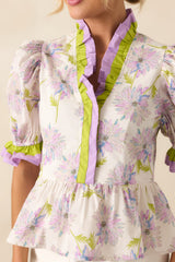 Happiness Is Homemade Lavender Floral Cotton Peplum Top