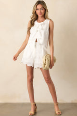 By My Side White Cotton Embroidered Eyelet Bow Front Top