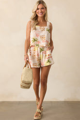 Playing It Cool Beige Tropical Print Linen Shorts