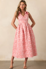 Margaret Pink Coral Floral Jacquard Midi Dress