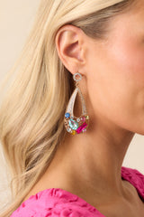 Keep It Light Pink Multi Rhinestone Statement Drop Earrings