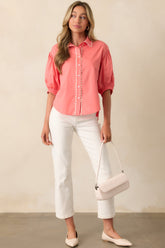 A Twist On Classic Pink Coral Cotton Button Front Top