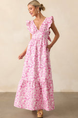 Nothing But The Best Pink Tropical Toile Print Cotton Maxi Dress