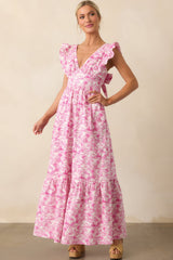 Nothing But The Best Pink Tropical Toile Print Cotton Maxi Dress