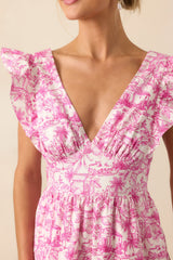 Nothing But The Best Pink Tropical Toile Print Cotton Maxi Dress