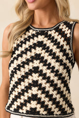 Once In A Lifetime Black Diagonal Stripe Cotton Crochet Tank Top