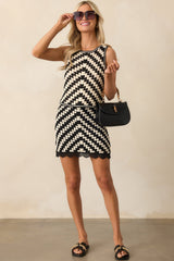 Once In A Lifetime Black Diagonal Stripe Cotton Crochet Tank Top