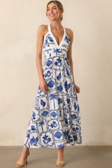 MINKPINK Blue Patchwork Sylvie Panel Midi Dress