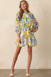 MINKPINK Yellow Floral Fable Blouson Mini Dress