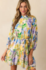 MINKPINK Yellow Floral Fable Blouson Mini Dress