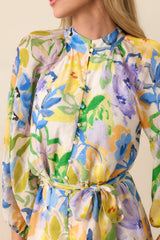 MINKPINK Yellow Floral Fable Blouson Mini Dress