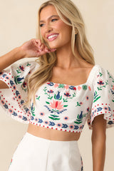 This Is The Good Part Ivory Floral Embroidered Crop Top