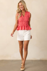 Give Yourself Grace Pink Coral Cotton Smocked Peplum Top