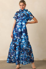 Urban Affair Blue Floral Jacquard Maxi Dress