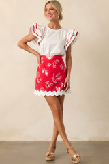 Prosperina Salome Red Mojito Print Linen Mini Skirt