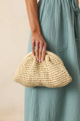 Something To See Ivory Raffia Woven Clutch