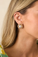 Finding My Balance Ivory Pearl Gold Textured Earrings