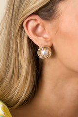 Finding My Balance Ivory Pearl Gold Textured Earrings