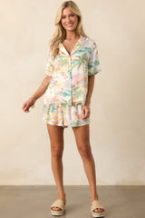 Spirits Lifted Ivory Multi Tropical Print High Rise Shorts