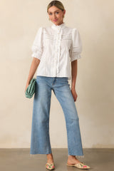 Taking The Scenic Route Ivory Eyelet Ruffle Half Sleeve Top
