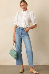 Taking The Scenic Route Ivory Eyelet Ruffle Half Sleeve Top
