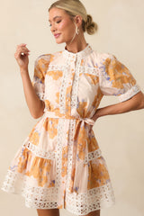 Past The Garden Gates Honey Yellow Floral Cotton Mini Dress