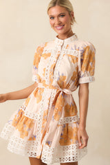 Past The Garden Gates Honey Yellow Floral Cotton Mini Dress