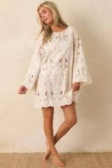 Paradisa Sea La Vie Ivory Embroidered Lace Cover Up Mini Dress