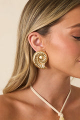Sea Goddess Gold Spiral Shell Statement Earrings