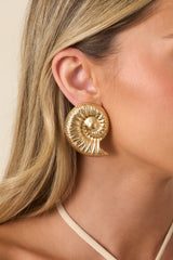 Sea Goddess Gold Spiral Shell Statement Earrings