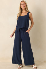 Z Supply Charli Navy Blue Linen Cropped Tank