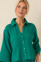 Z Supply Helena Rainforest Green Airy Cotton Gauze Button Up
