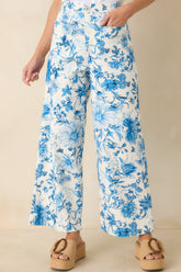 Grow Your Own Way Blue Floral Print Cotton Wide Leg Pants