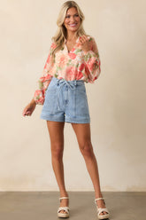MINKPINK Apricot Floral Aida Long Sleeve Blouse