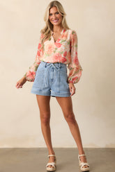 MINKPINK Light Wash Cotton Oliver Denim Panel Shorts