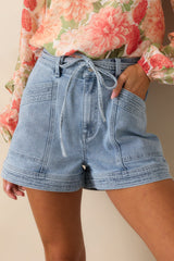 MINKPINK Light Wash Cotton Oliver Denim Panel Shorts