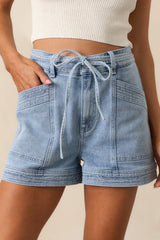 MINKPINK Light Wash Cotton Oliver Denim Panel Shorts
