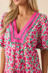 Good Luck Charm Hot Pink Floral Cotton Mini Dress