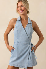 MINKPINK Light Wash Cotton Oliver Denim Playsuit