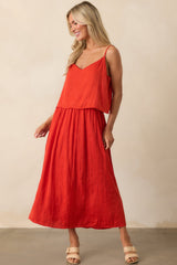 Z Supply Red Nicoline Crinkle Midi Skirt