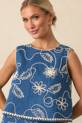 Keep Looking Up Dark Wash Cotton Denim Bow Back Top