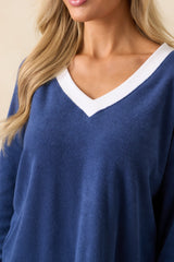 Z Supply Navy Cotton Marx V-Neck Terry Sweatshirt