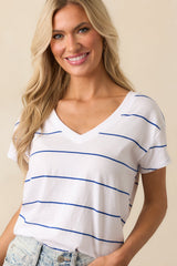 Z Supply Blue Striped Cotton Modern V-Neck Tee
