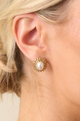 Lovely As Ever Ivory Pearl Gold Oval Halo Earrings