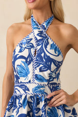 No Time For Drama Blue Floral Tiered Halter Maxi Dress