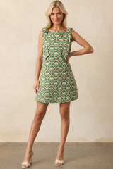 Someone So Lovely Green Geometric Floral Print Cotton Mini Dress