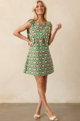 Someone So Lovely Green Geometric Floral Print Cotton Mini Dress