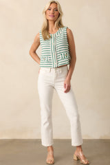 Somewhere In Between Green Stripe Bouclè Button Front Vest