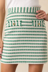 Started With A Smile Green Stripe High Waisted Bouclè Mini Skirt